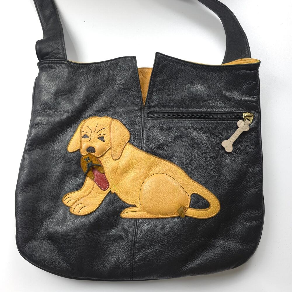 Vintage J.P. Ourse & Cie Pebbled Leather Puppy Dog Novelty Crossbody Bag